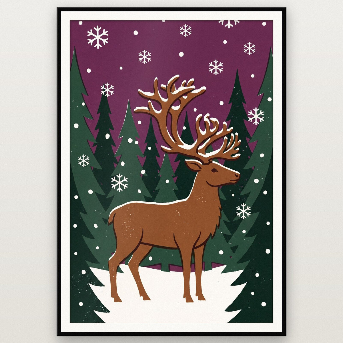 Reindeer In The Forest Christmas Art Print