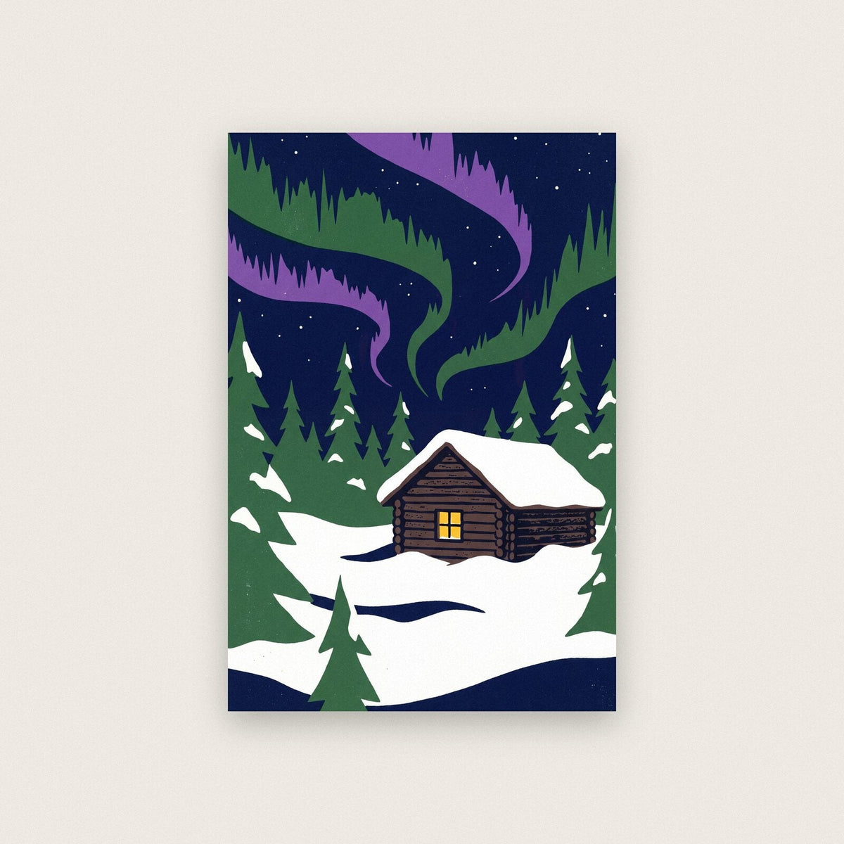 The Cabin Under The Lights Christmas Art Print