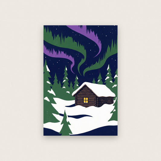 The Cabin Under The Lights Christmas Art Print