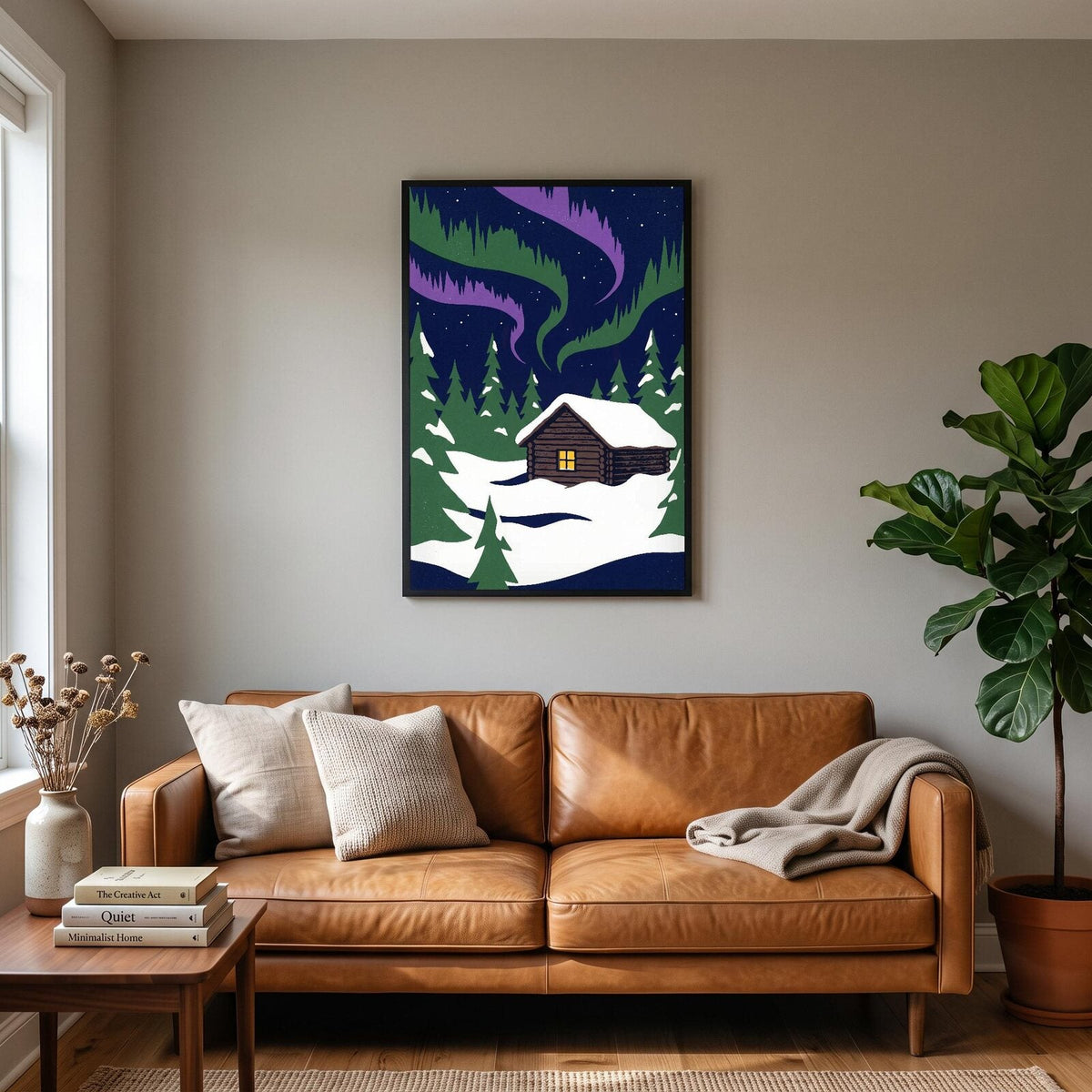 The Cabin Under The Lights Christmas Art Print
