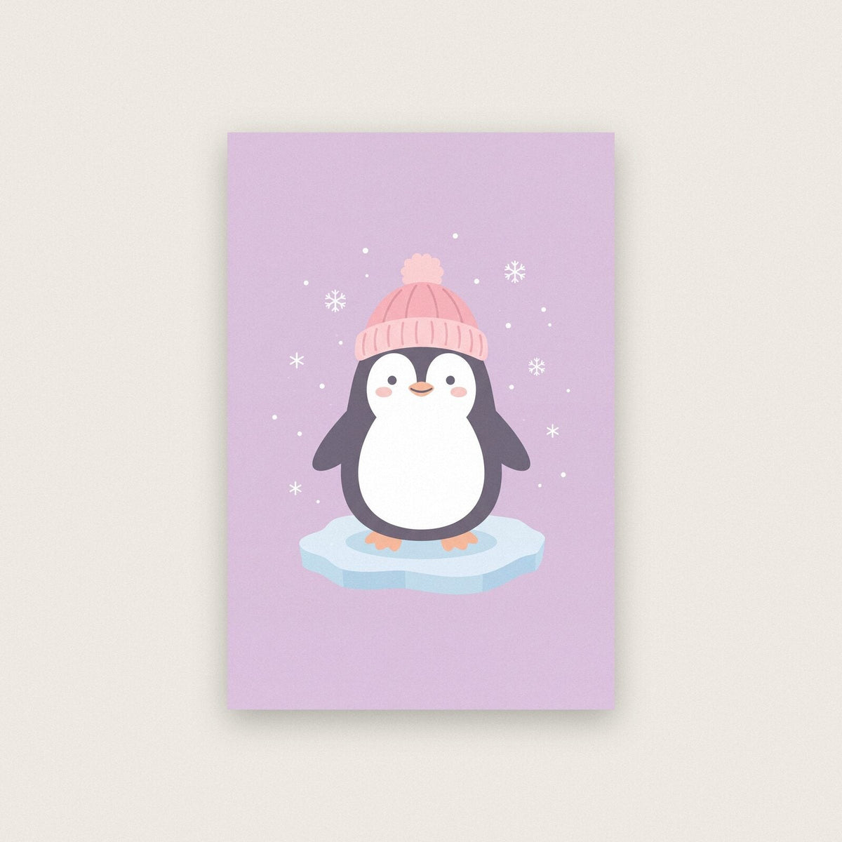 Penguin In A Bobble Hat Cute Christmas Art Print