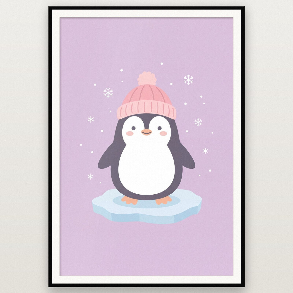 Penguin In A Bobble Hat Cute Christmas Art Print