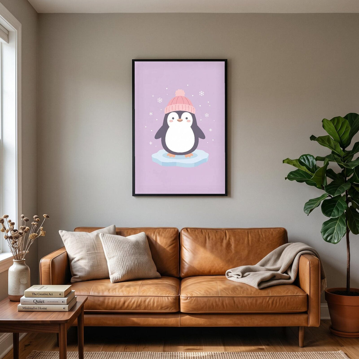 Penguin In A Bobble Hat Cute Christmas Art Print
