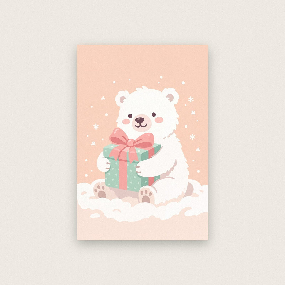 Polar Bear Cub With A Present Cute Christmas Art Print
