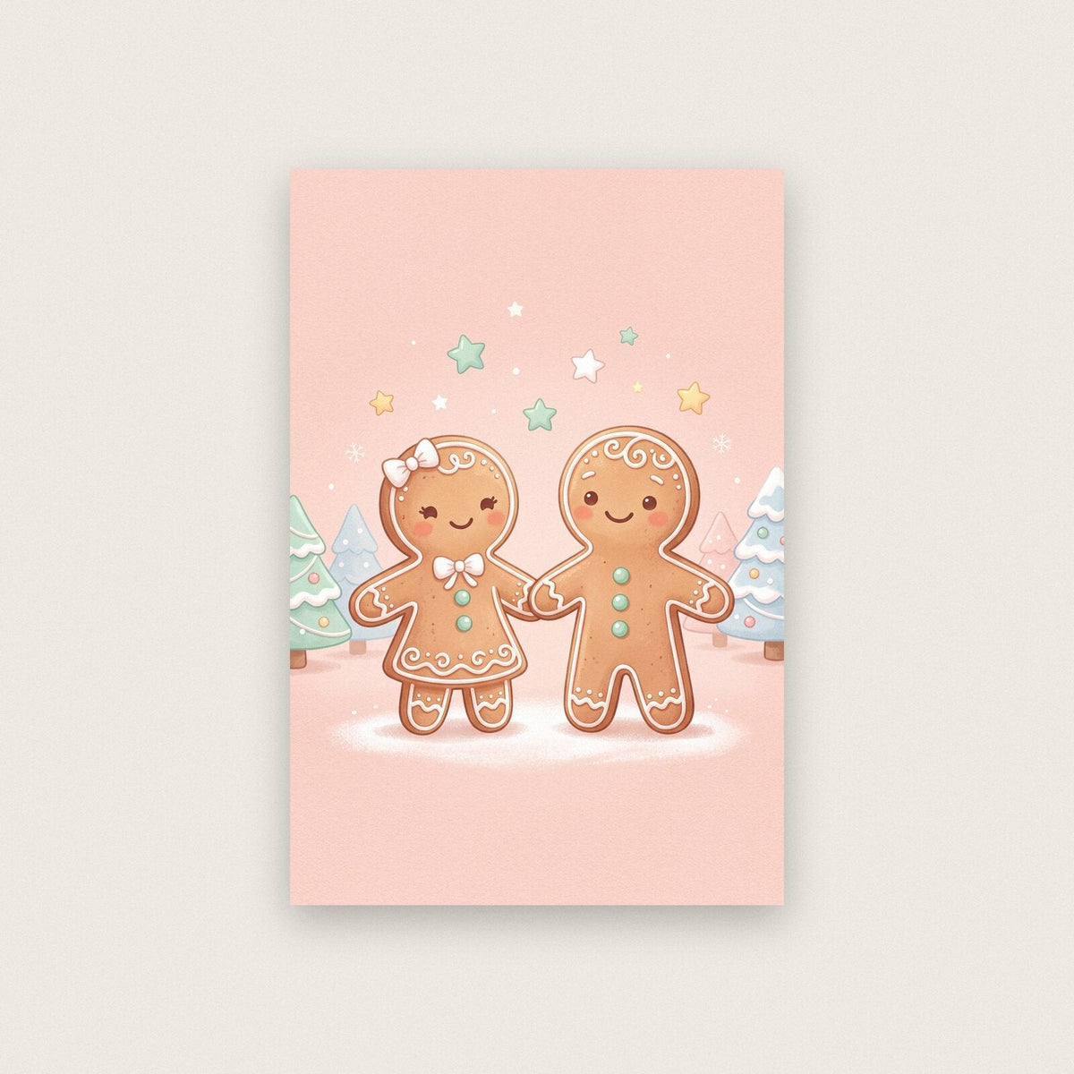 Gingerbread Friends Cute Christmas Art Print