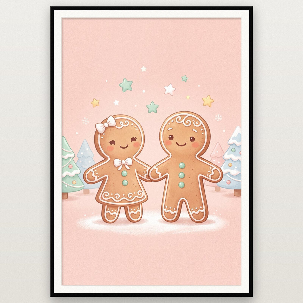Gingerbread Friends Cute Christmas Art Print