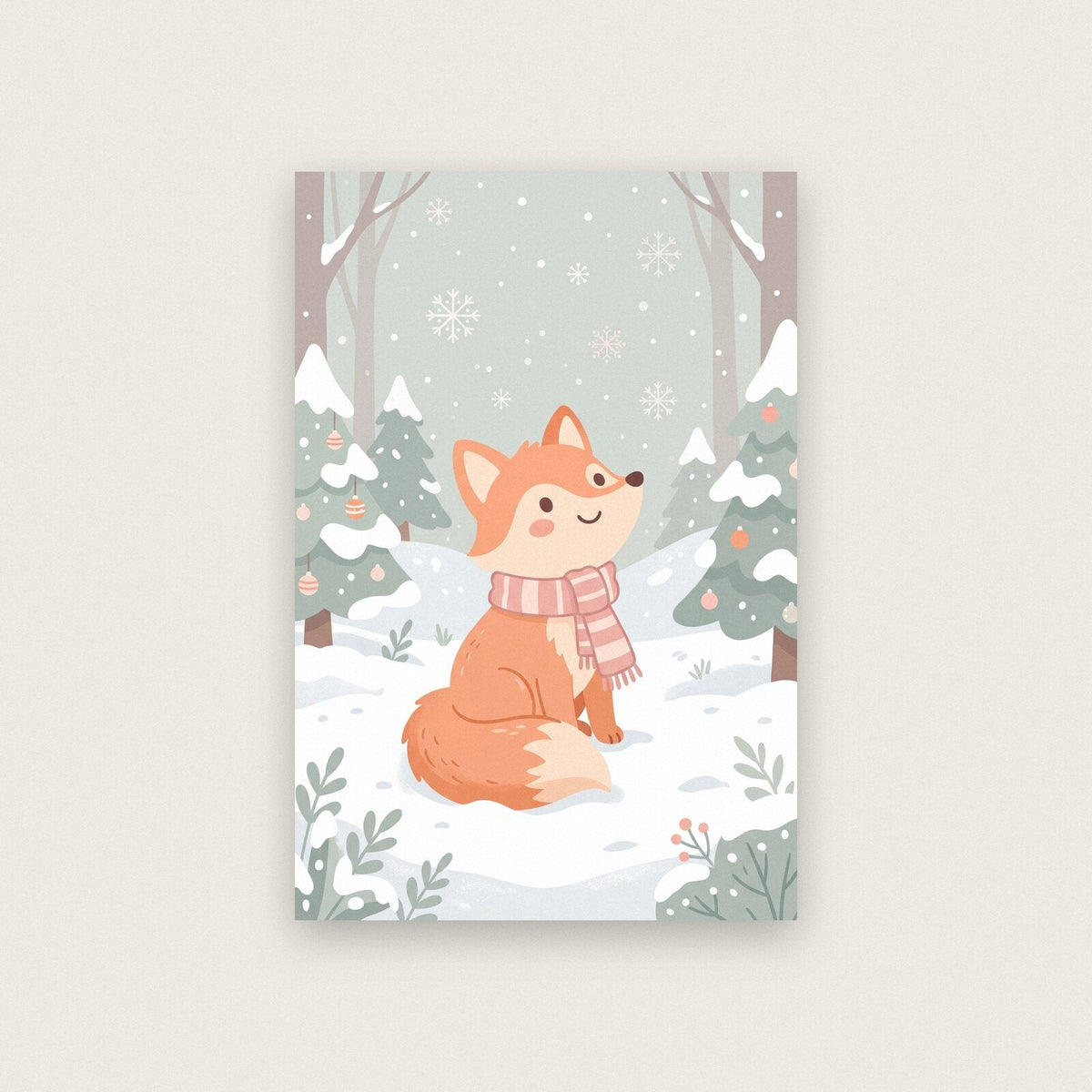 Little Fox In A Scarf Cute Christmas Art Print