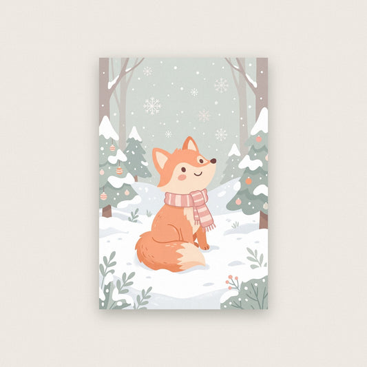 Little Fox In A Scarf Cute Christmas Art Print