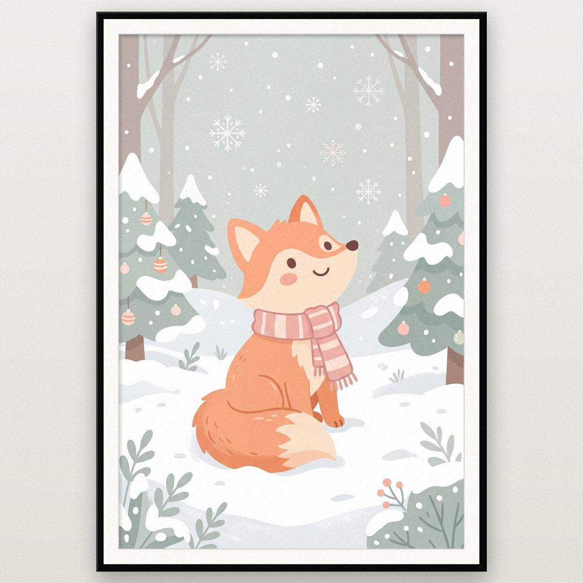 Little Fox In A Scarf Cute Christmas Art Print