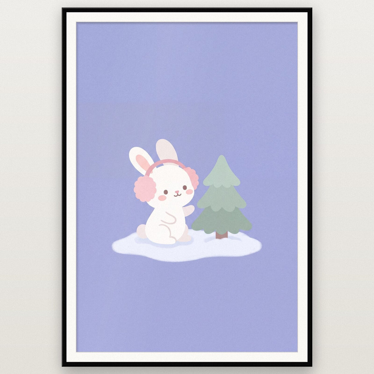 Bunny In Earmuffs Cute Christmas Art Print