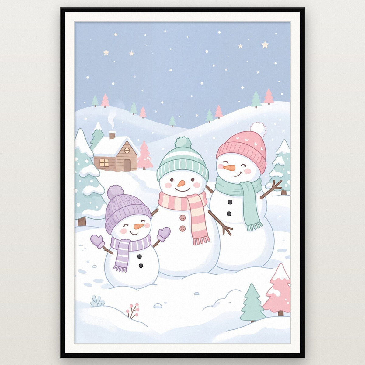 The Snowman Family Cute Christmas Art Print