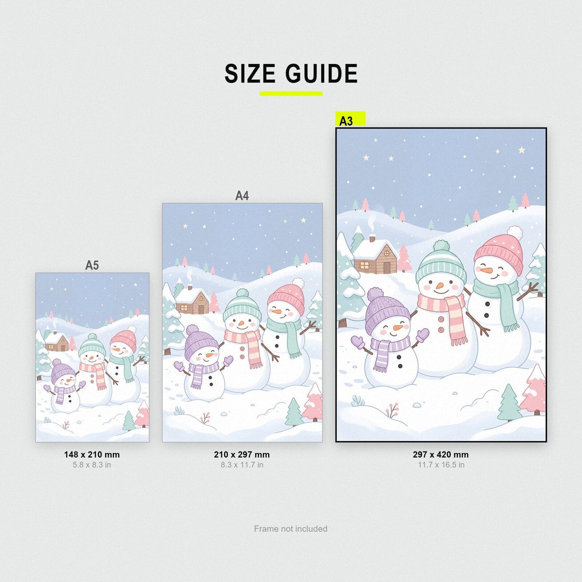 The Snowman Family Cute Christmas Art Print