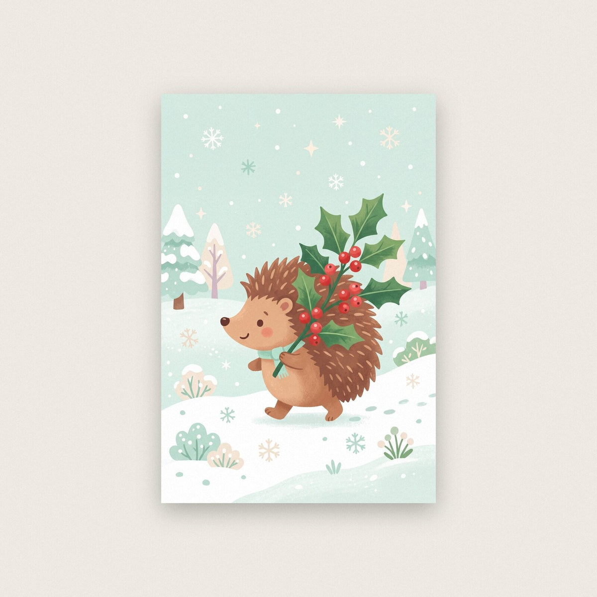 Hedgehog With The Holly Cute Christmas Art Print