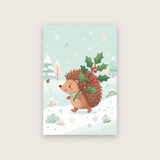 Hedgehog With The Holly Cute Christmas Art Print