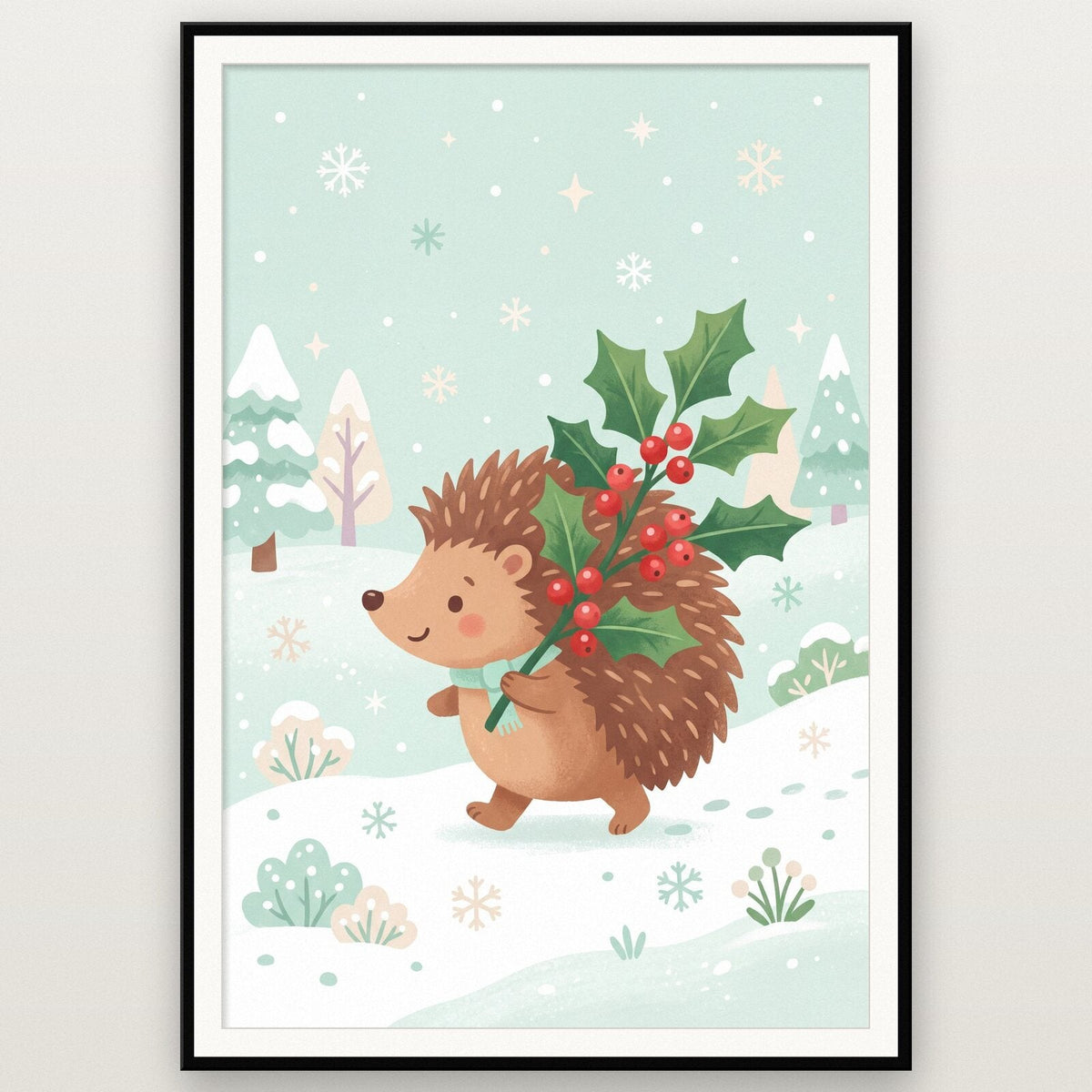 Hedgehog With The Holly Cute Christmas Art Print