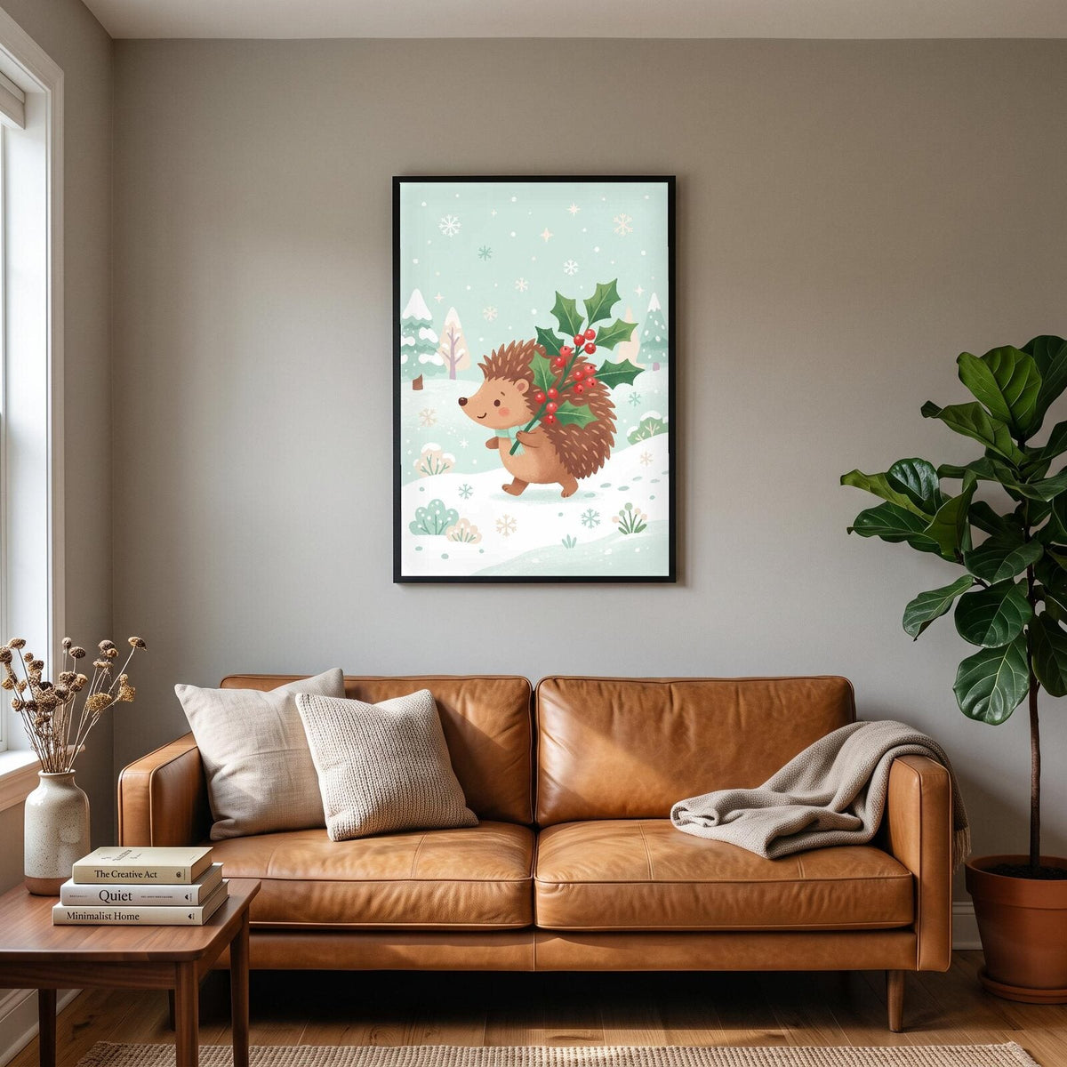 Hedgehog With The Holly Cute Christmas Art Print