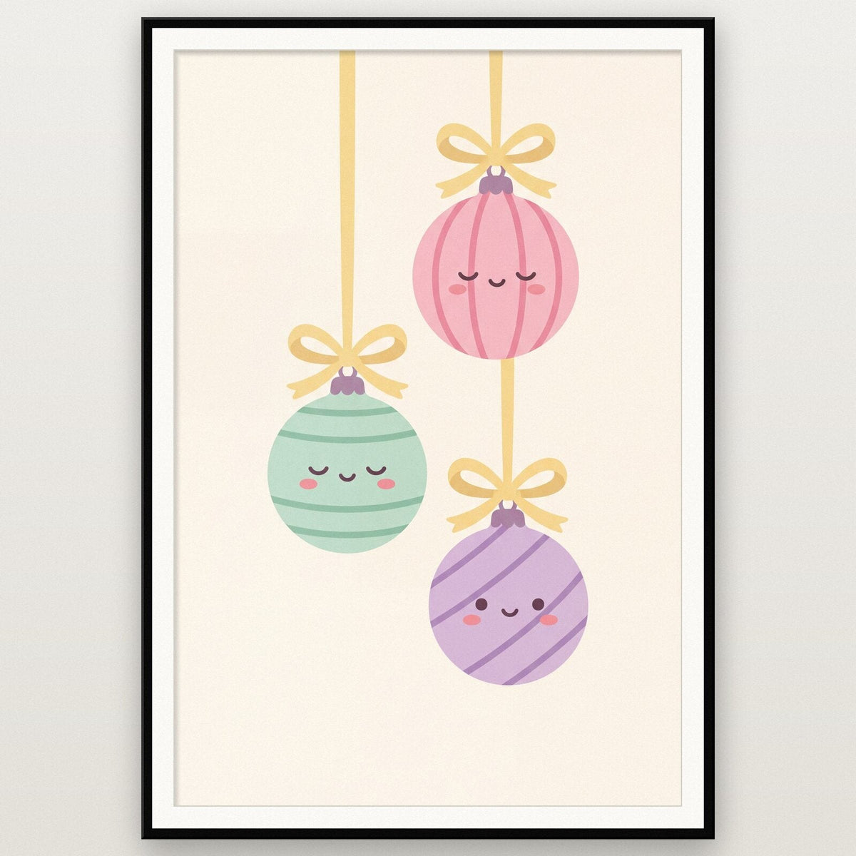 Pastel Baubles Cute Christmas Art Print