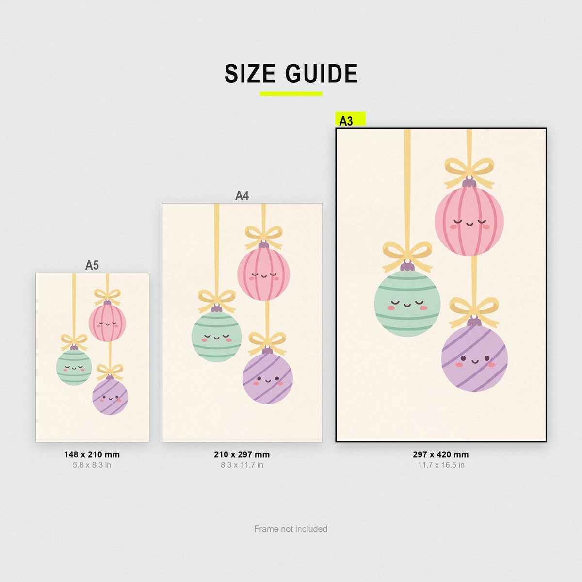 Pastel Baubles Cute Christmas Art Print