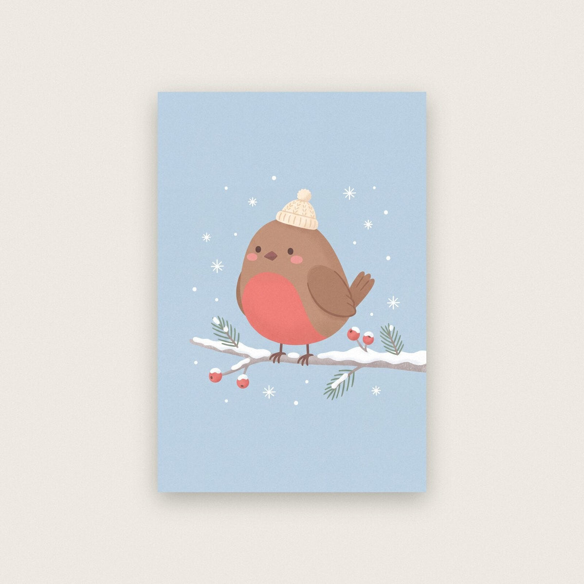 Robin In A Bobble Hat Cute Christmas Art Print