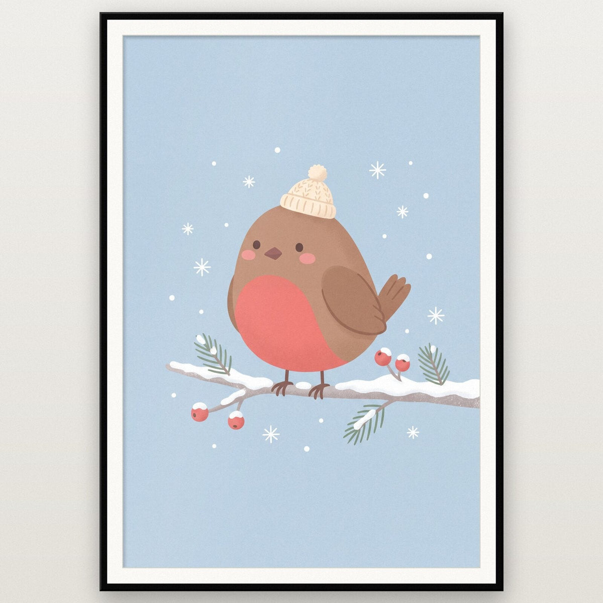 Robin In A Bobble Hat Cute Christmas Art Print