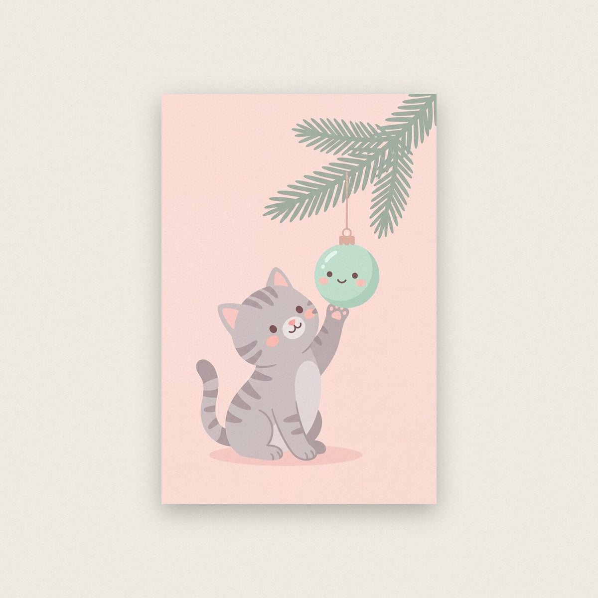 Kitten And The Bauble Cute Christmas Art Print