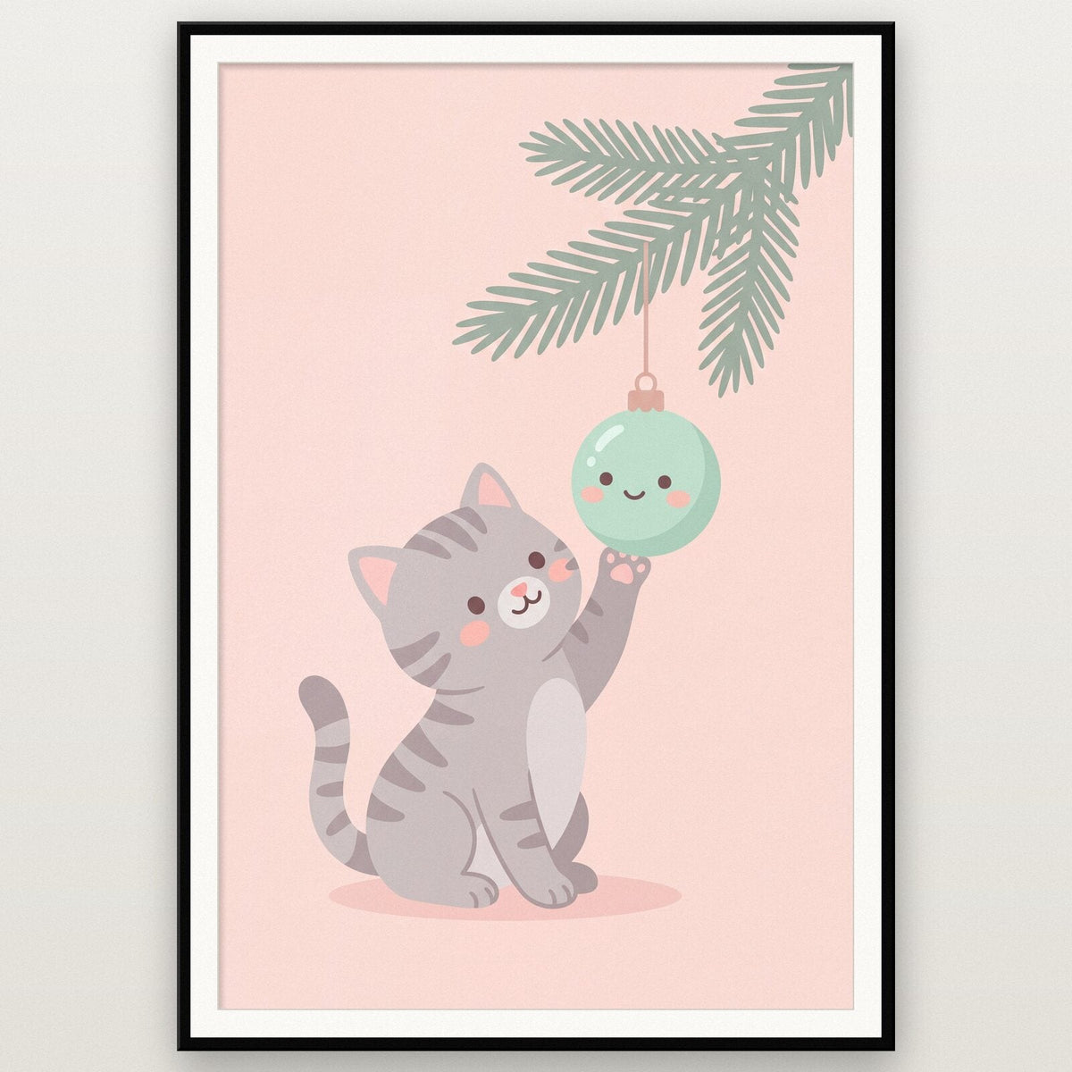 Kitten And The Bauble Cute Christmas Art Print