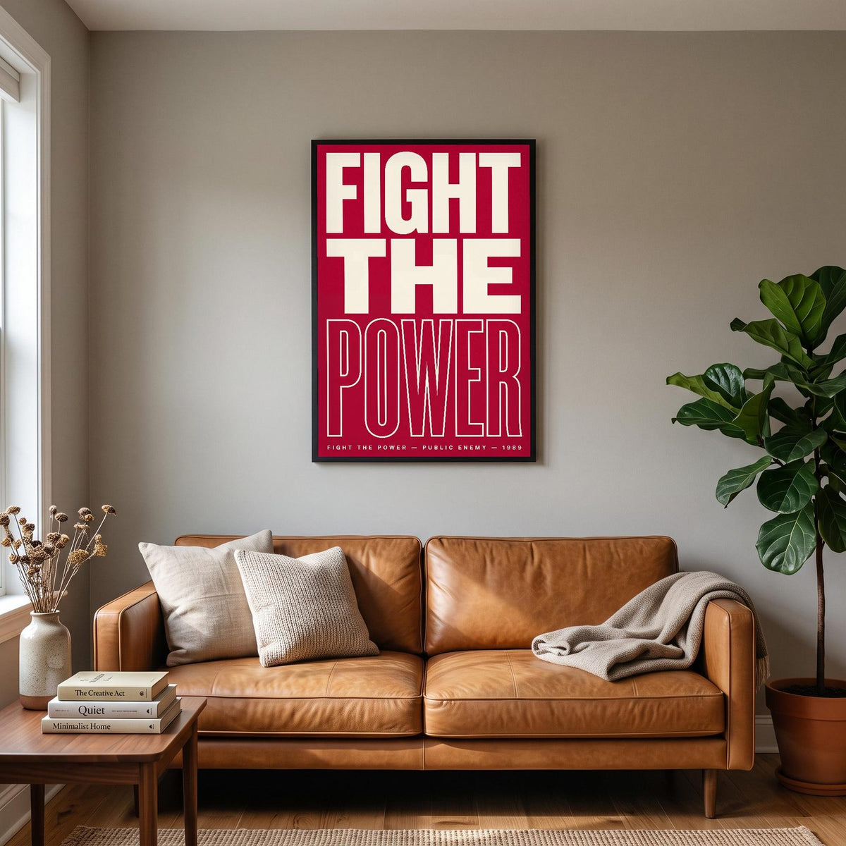 Fight The Power Lyrics Print hanging on a living room wall