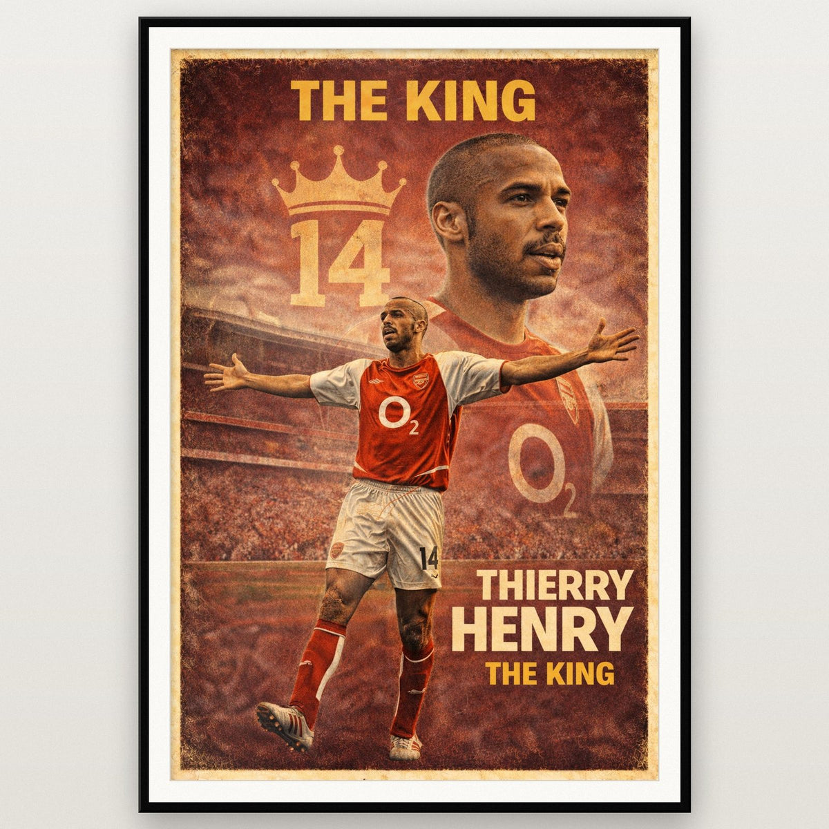 Thierry Henry 'The King' Poster – Arsenal Legend Football Wall Art shown in a black frame