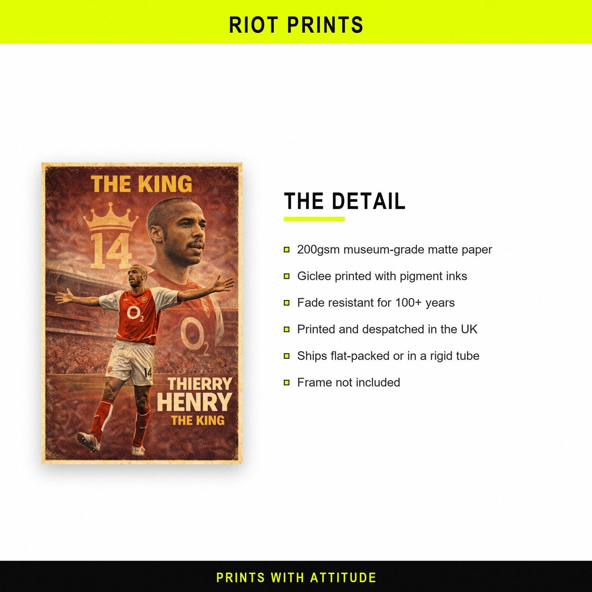 Thierry Henry 'The King' Poster – Arsenal Legend Football Wall Art paper and printing specification
