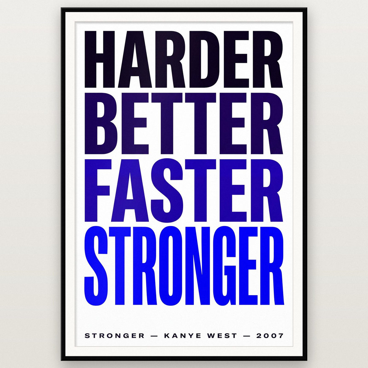 Stronger Lyrics Print shown in a black frame