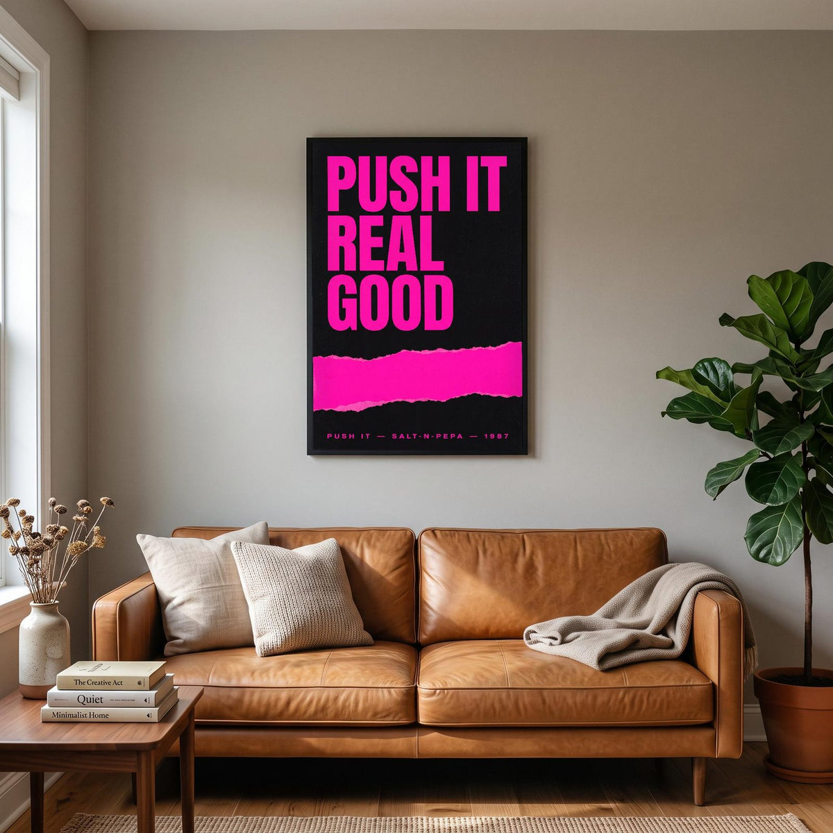 Push It Lyrics Print hanging on a living room wall