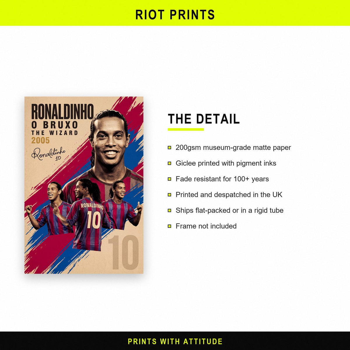Ronaldinho Vintage Football Poster paper and printing specification