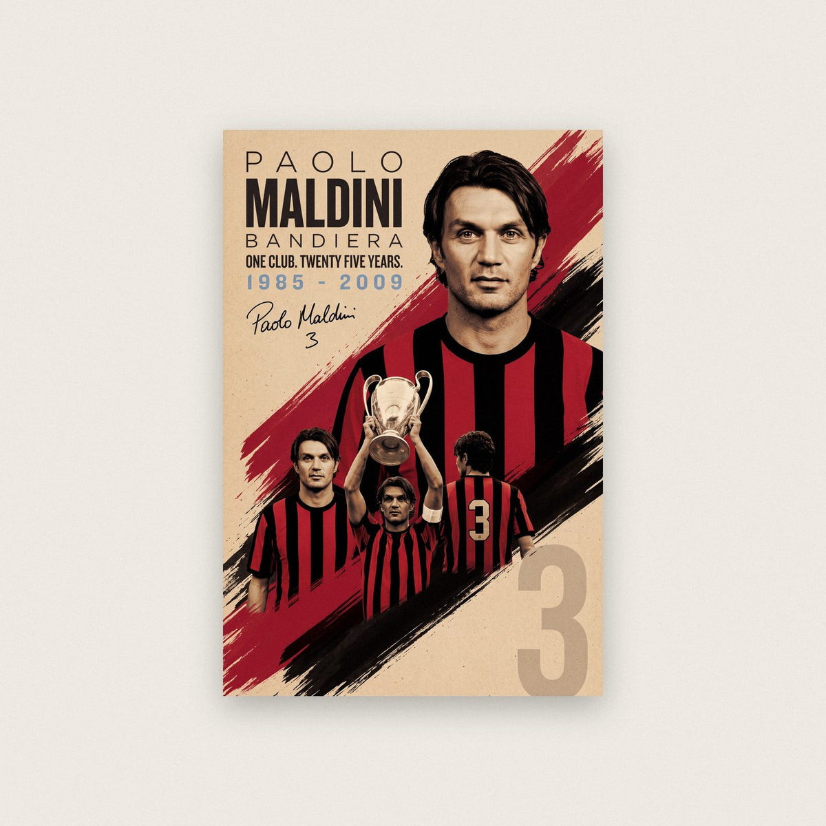 Paolo Maldini Vintage Football Poster