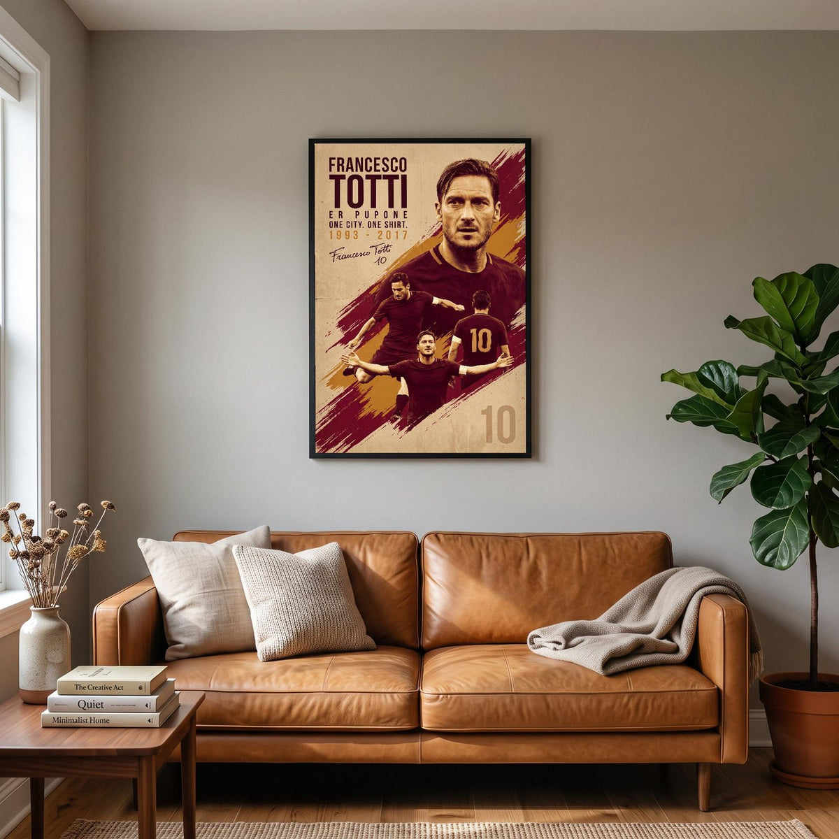 Francesco Totti Vintage Football Poster hanging on a living room wall