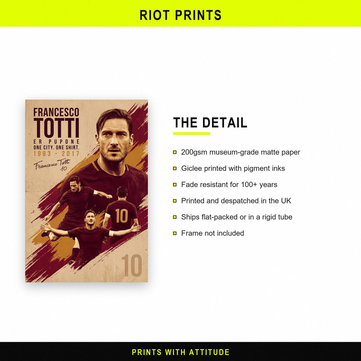 Francesco Totti Vintage Football Poster paper and printing specification