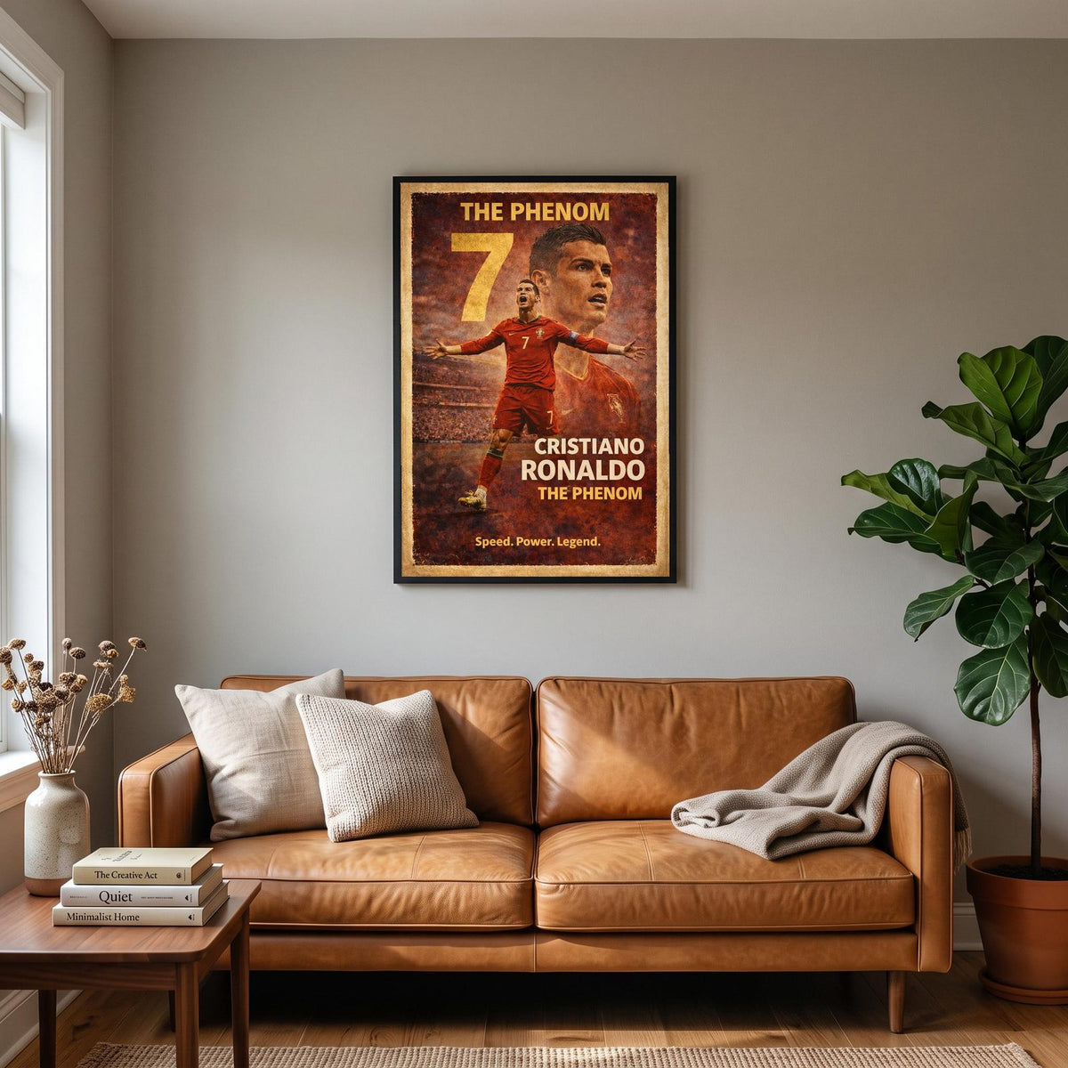 Cristiano Ronaldo Football Legends Poster hanging on a living room wall