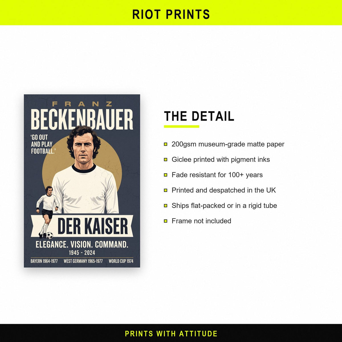 Franz Beckenbauer Vintage Football Poster paper and printing specification