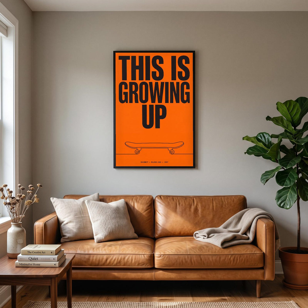 Dammit Lyrics Print hanging on a living room wall