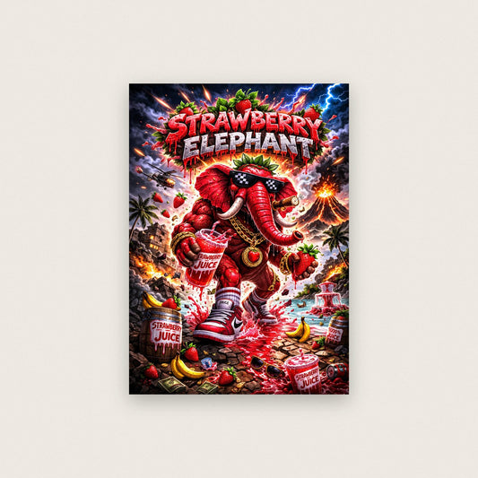 Strawberry Elephant Surreal Pop Art Print