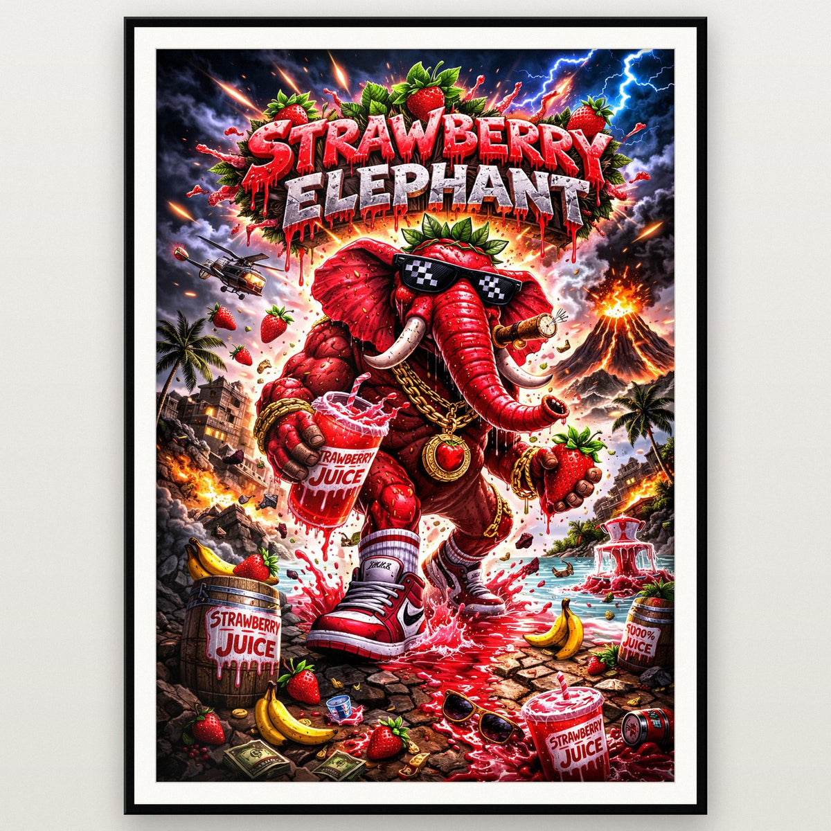 Strawberry Elephant Surreal Pop Art Print