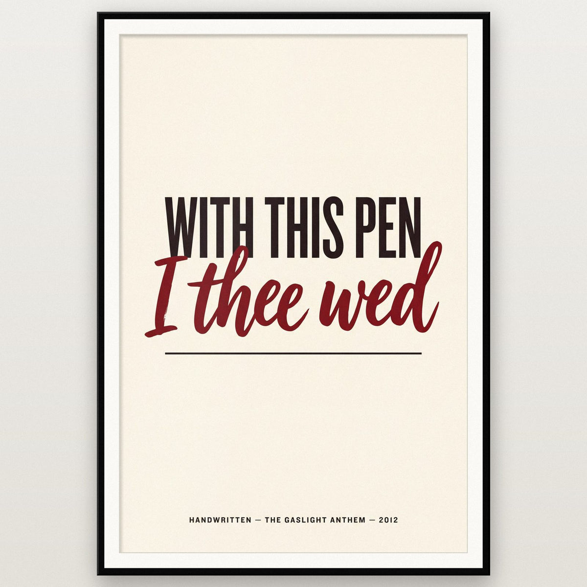 Handwritten Lyrics Print shown in a black frame