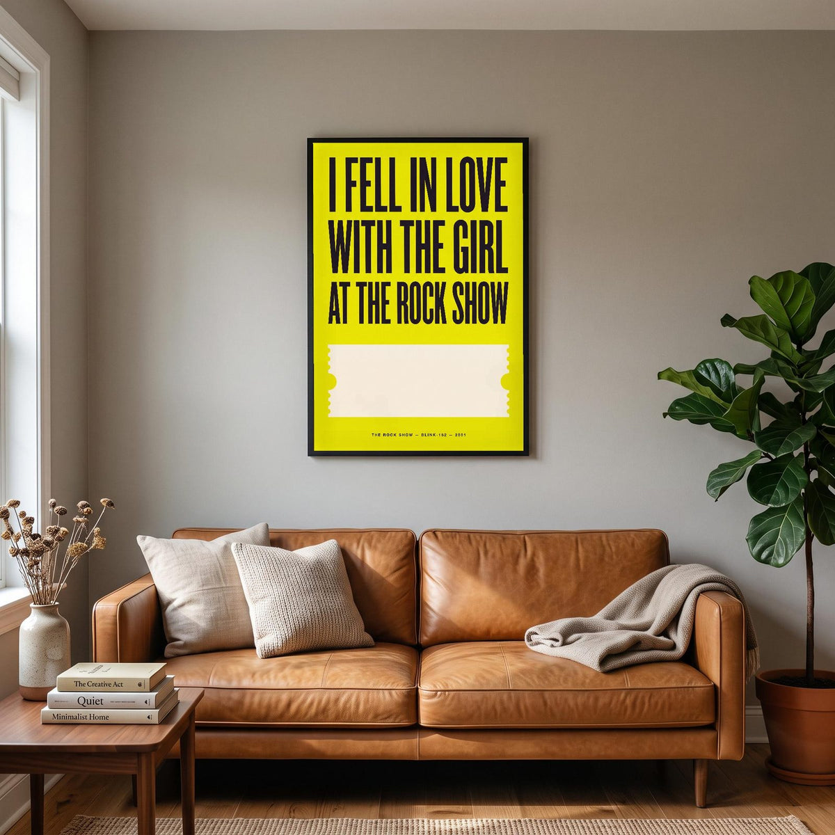 The Rock Show Lyrics Print hanging on a living room wall
