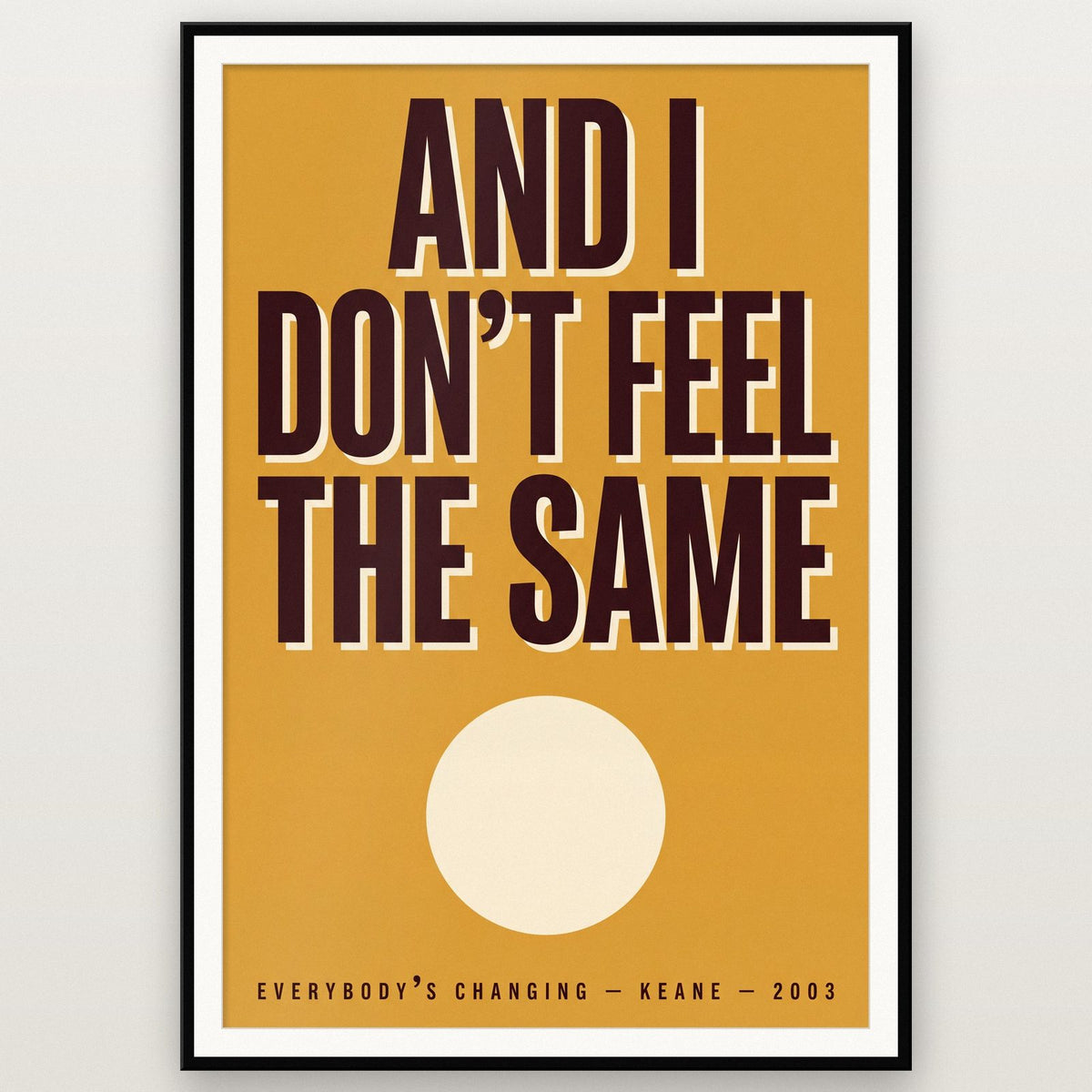 Everybody's Changing Lyrics Print shown in a black frame