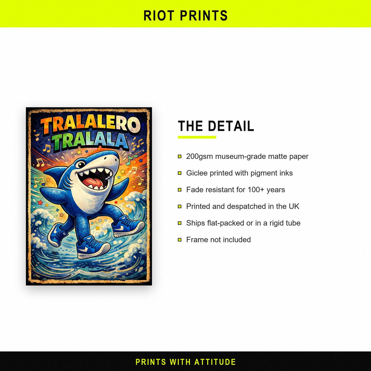 Tralalero Tralala Wall Art – Italian Brainrot Shark Poster for Kids & Teens paper and printing specification