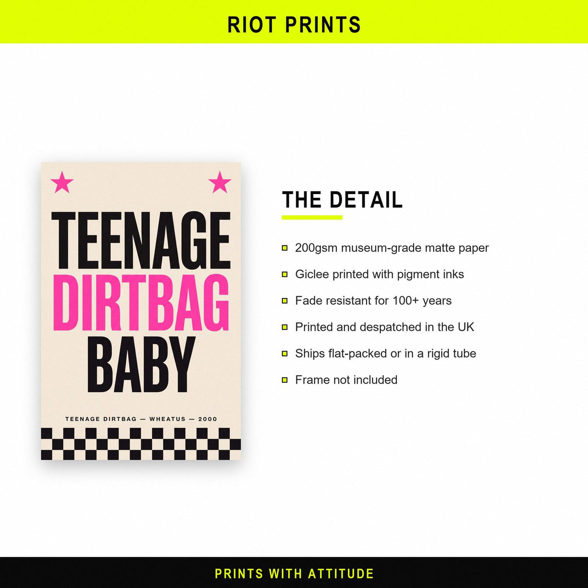 Teenage Dirtbag Baby Lyric Art Print
