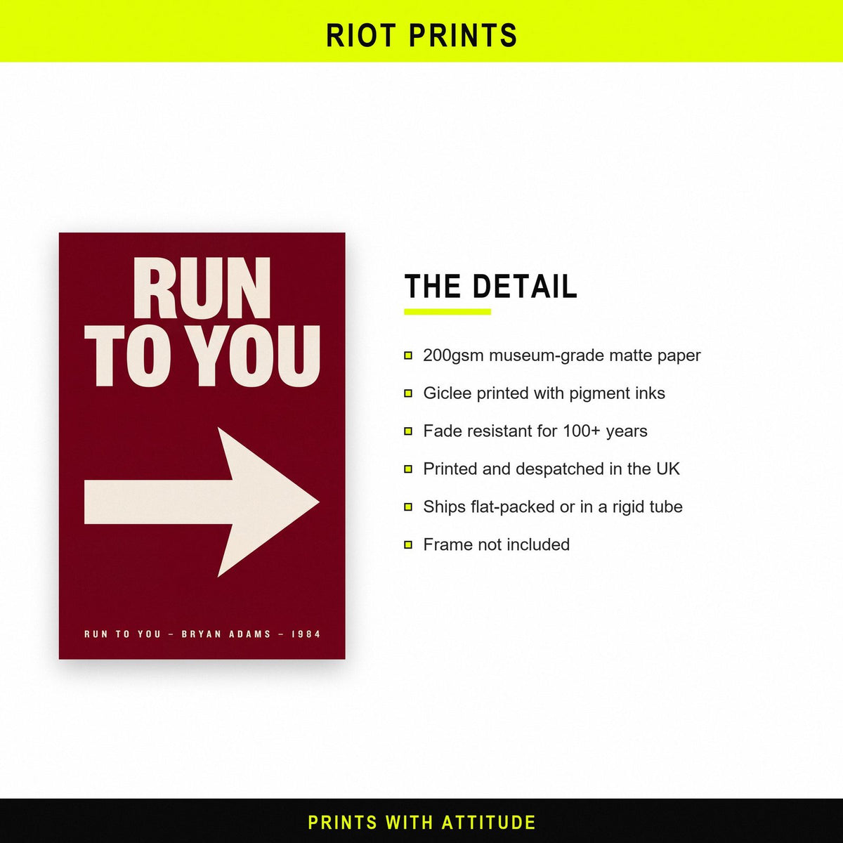 Run To You Lyric Art Print
