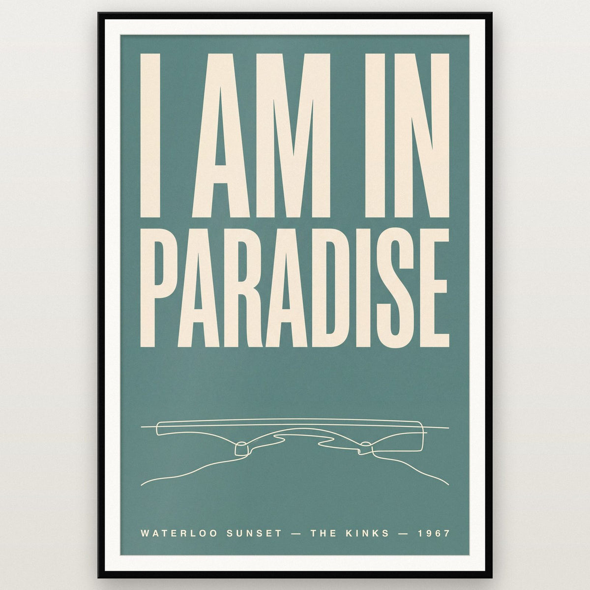 Waterloo Sunset Lyrics Print shown in a black frame