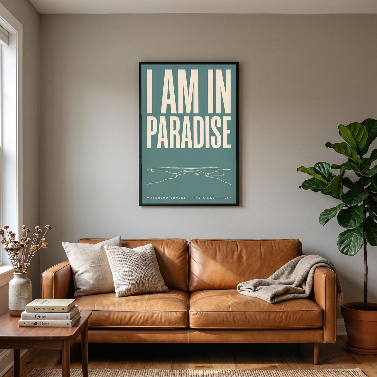 Waterloo Sunset Lyrics Print hanging on a living room wall