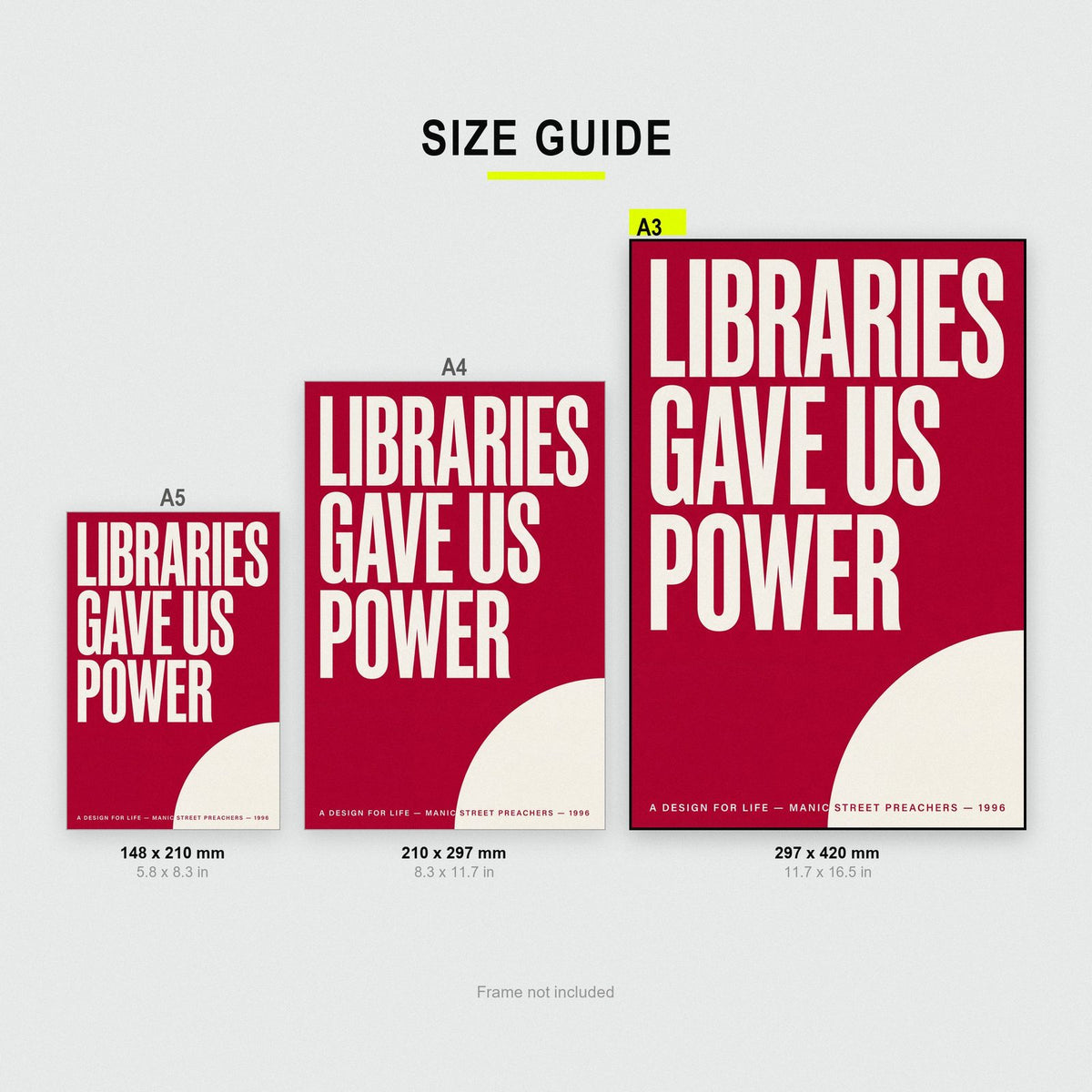 A Design For Life Lyrics Print size guide showing A3, A4 and A5
