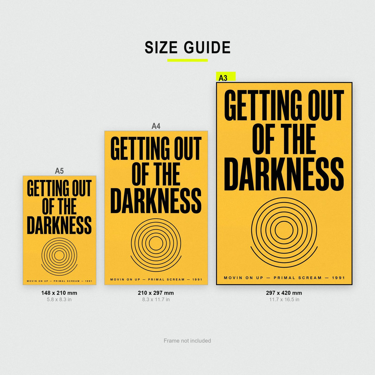 Movin' On Up Lyrics Print size guide showing A3, A4 and A5